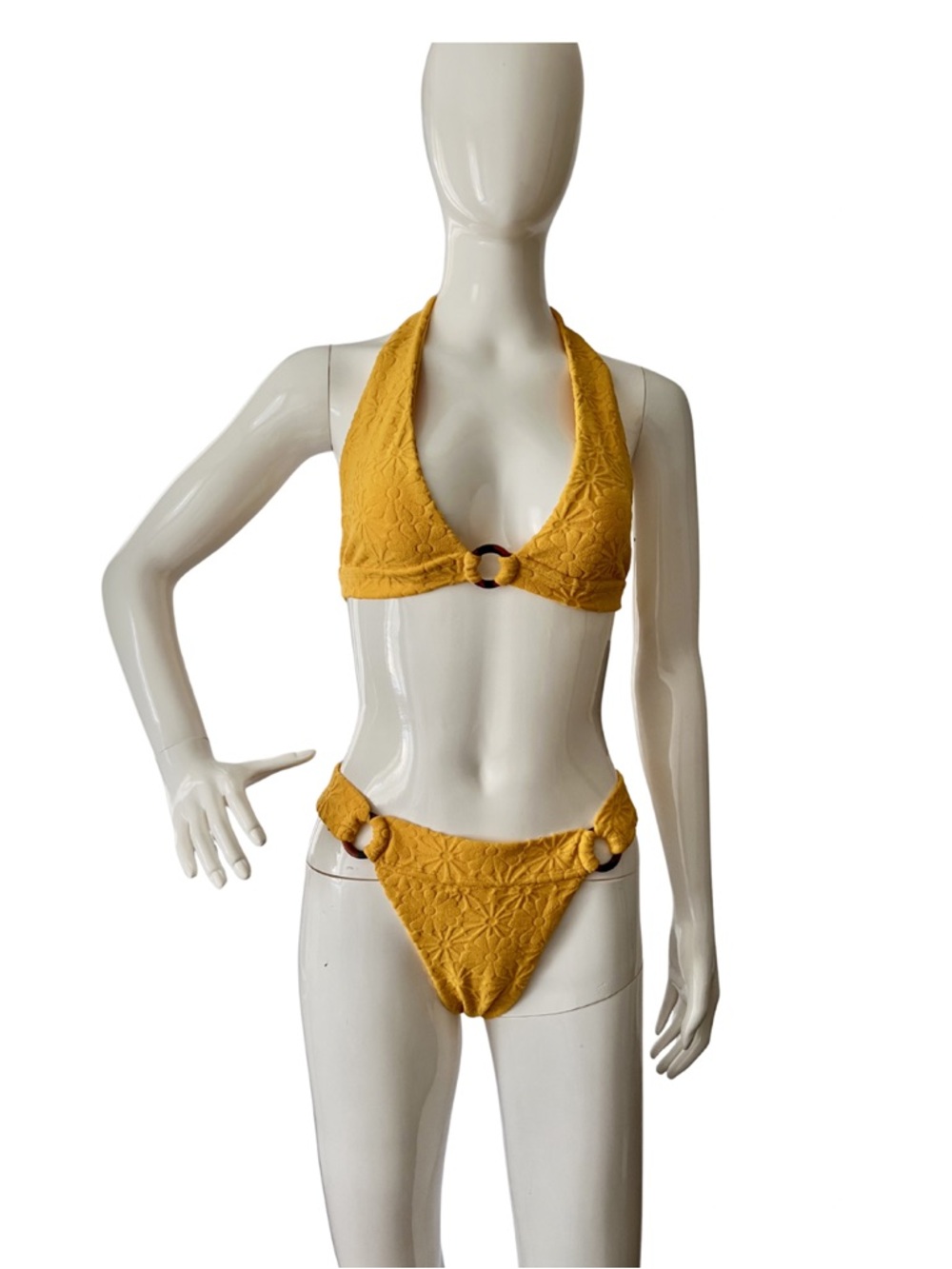 Urban Outfitters Mustard Yellow Halter Bikini with Ring Details_Size M